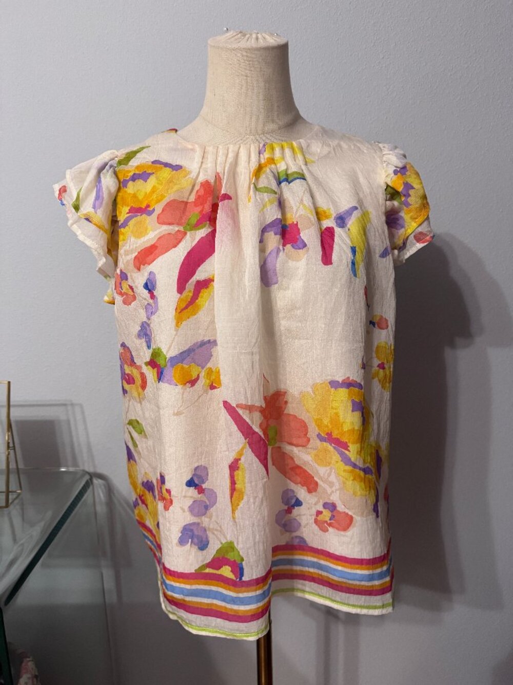 THML Ruffled Sleeve Floral Top | small